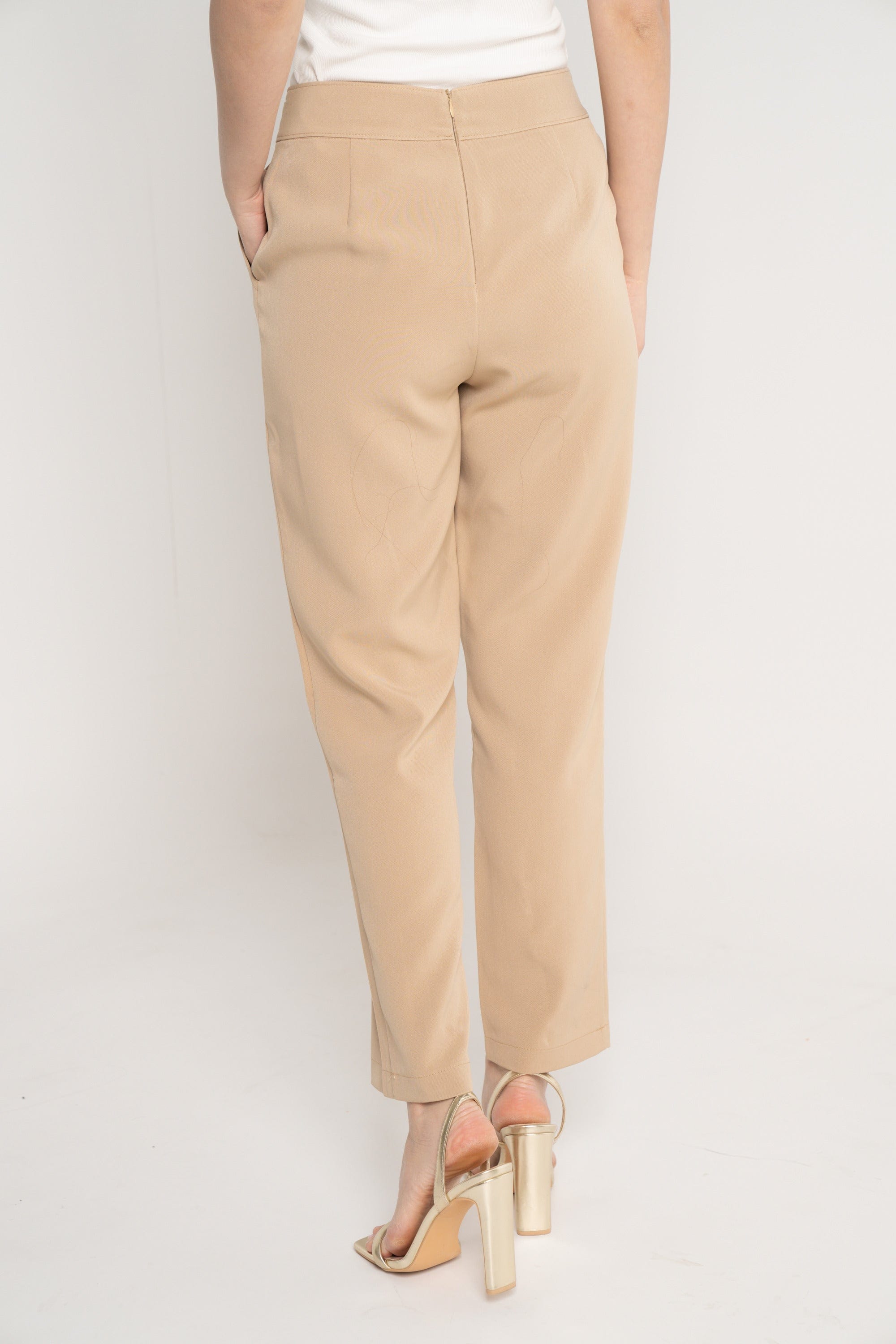 نتشي بنطلون طويل كلاسيك طويل سادة خصر مرتفع بجيوب