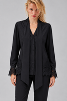 LIV0339 black shirt scarf panel and lace detail