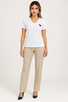White tee full-front model photo