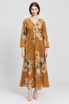 LV0898S262ZI brown floral maxi dress on Maria — full front