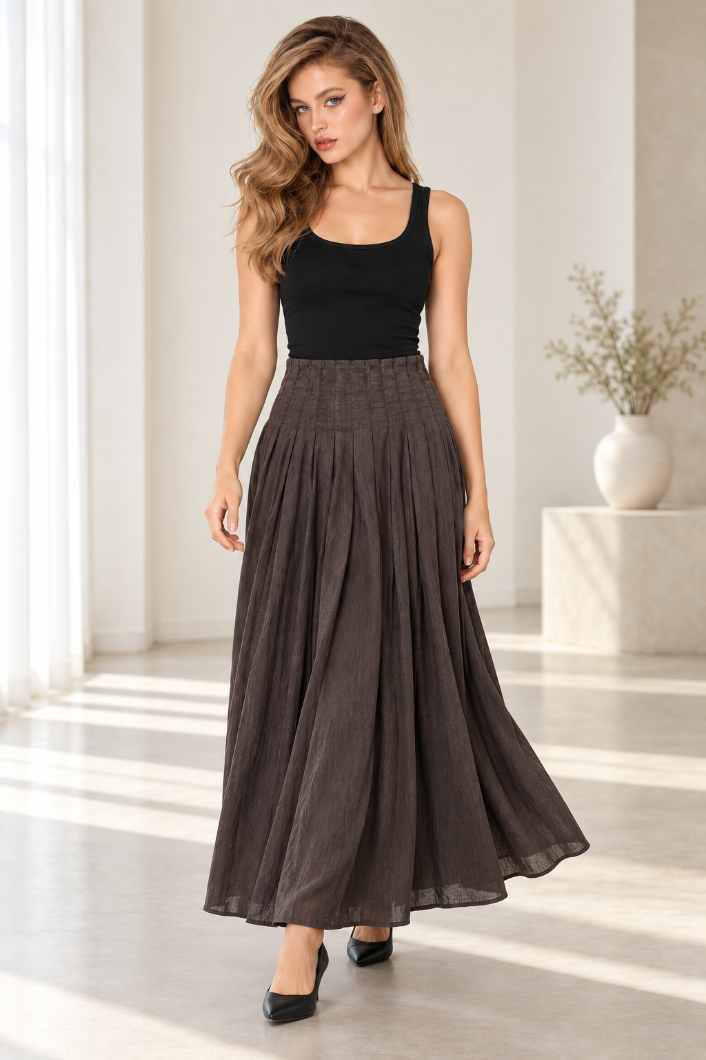 LV1111S263AN brown skirt lifestyle