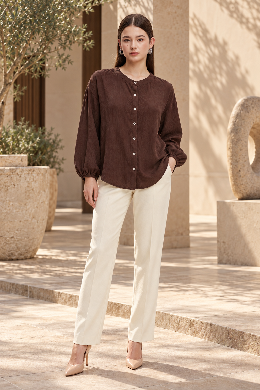 LV1165S262ZI brown lifestyle - model Daria S