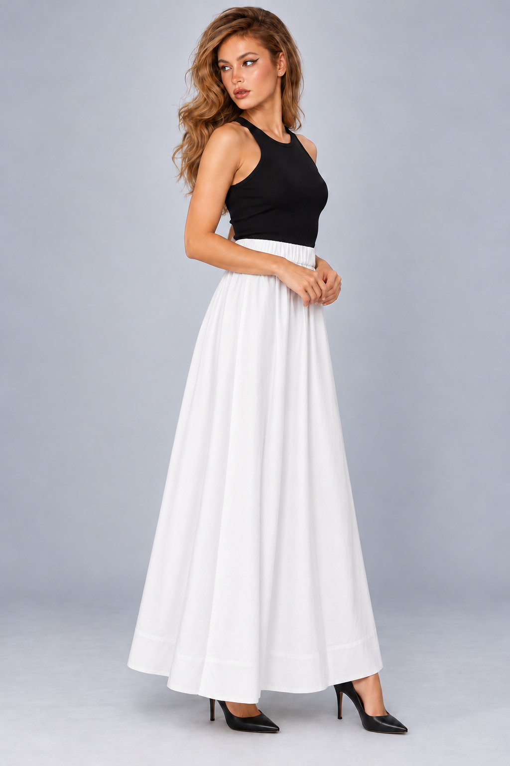 LV1324S263HZ white skirt on model, back view