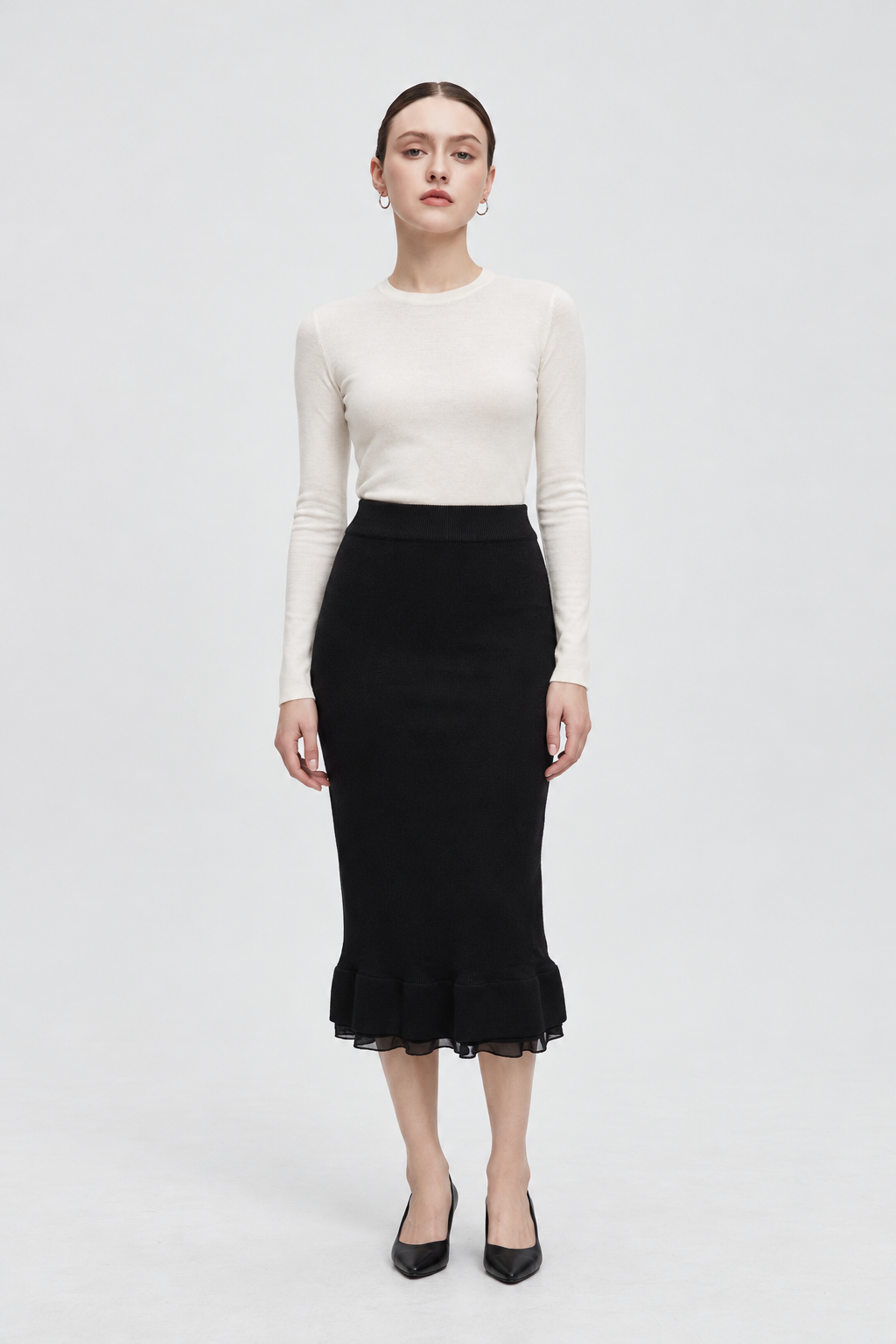 Black midi skirt — garment-focused front