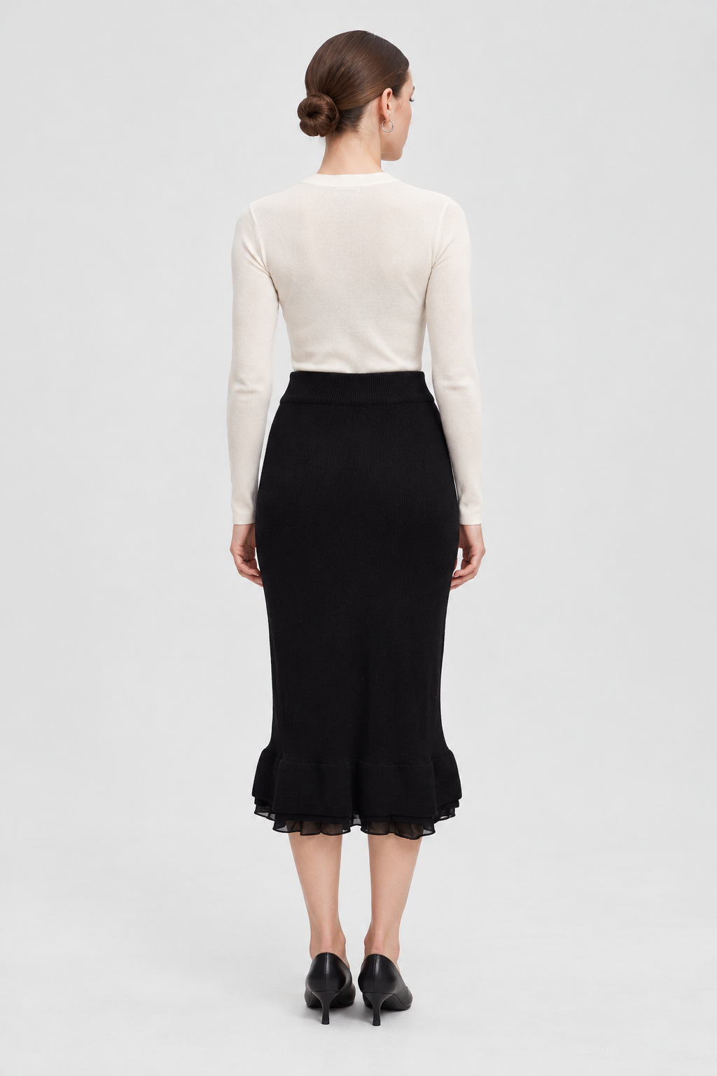 Black midi skirt — back view