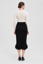 Black midi skirt — back view