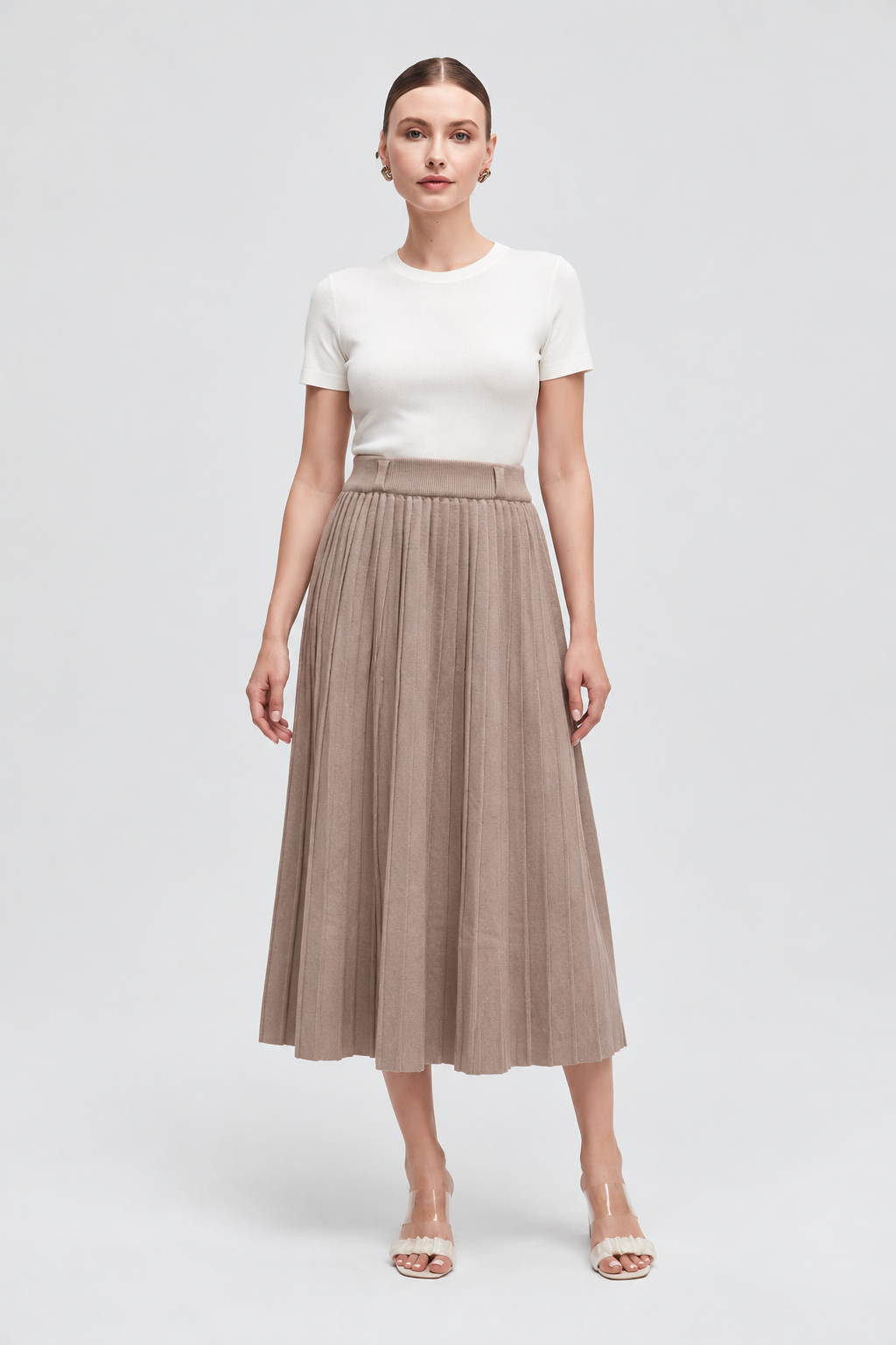 Beige midi skirt — garment-focused front