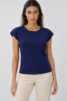 Mariana, blue top, garment-focused front