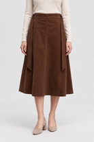 MA0873W264WN brown corduroy skirt, garment-focused front
