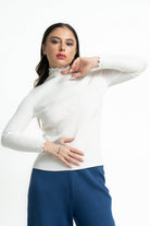 ميكا بلوفر برقبة سادة مخطط كم طويل نسائي