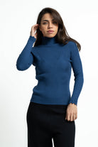 ميكا بلوفر برقبة سادة مخطط كم طويل نسائي