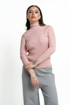 ميكا بلوفر برقبة سادة مخطط كم طويل نسائي