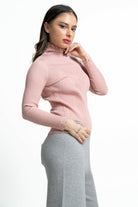 ميكا بلوفر برقبة سادة مخطط كم طويل نسائي