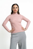 ميكا بلوفر برقبة سادة مخطط كم طويل نسائي