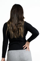 ميكا بلوفر برقبة سادة مخطط كم طويل نسائي