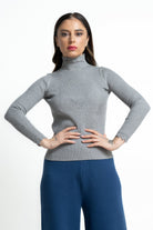 ميكا بلوفر برقبة سادة مخطط كم طويل نسائي