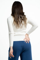 ميكا بلوفر برقبة سادة مخطط كم طويل نسائي