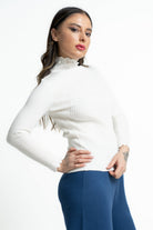 ميكا بلوفر برقبة سادة مخطط كم طويل نسائي