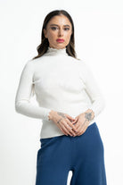 ميكا بلوفر برقبة سادة مخطط كم طويل نسائي