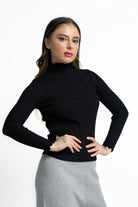 ميكا بلوفر برقبة سادة مخطط كم طويل نسائي