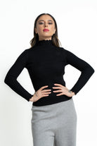 ميكا بلوفر برقبة سادة مخطط كم طويل نسائي