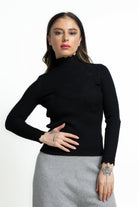 ميكا بلوفر برقبة سادة مخطط كم طويل نسائي