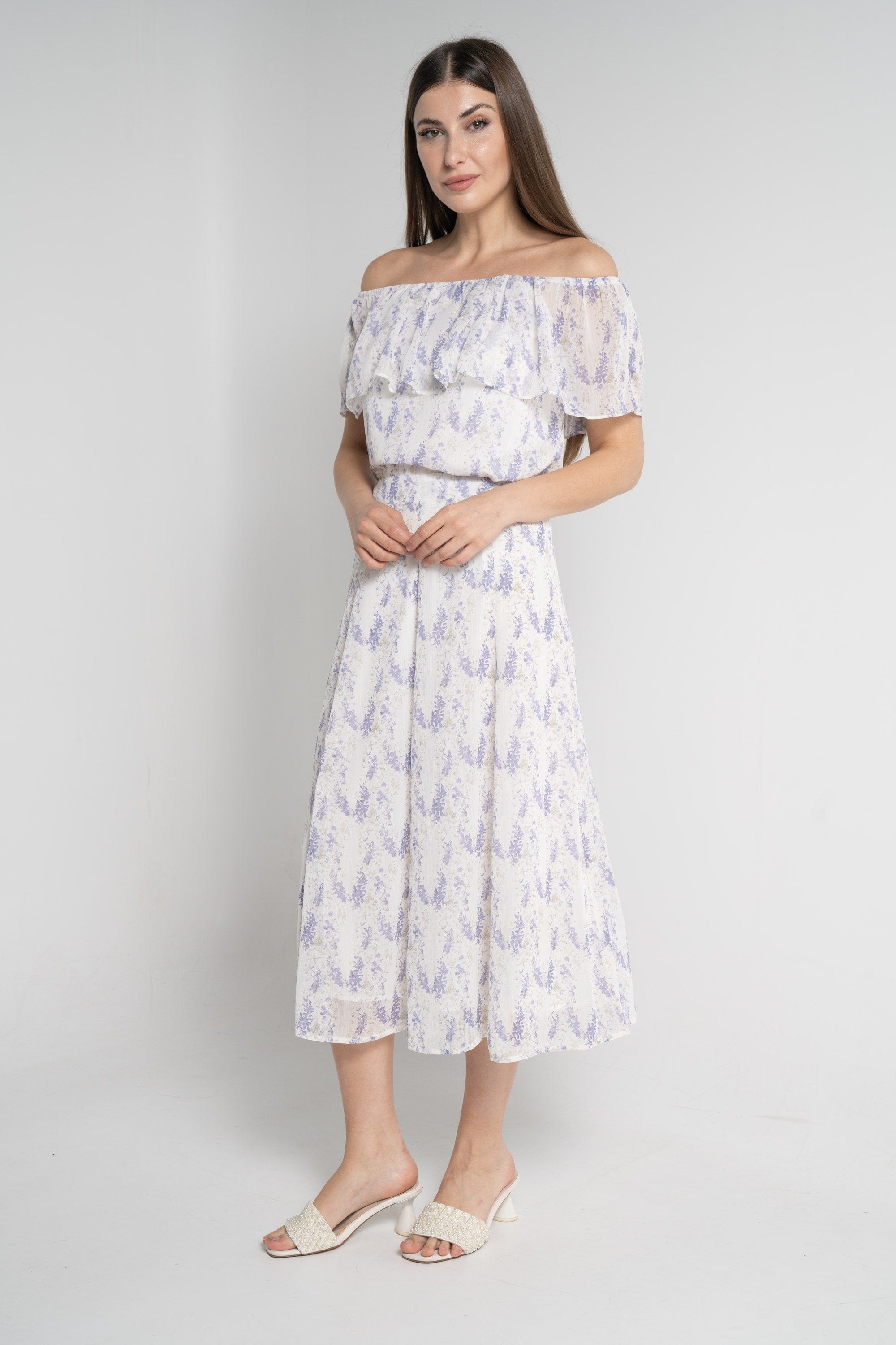 ميكا تنورة مشجرة ميدي نسائية أوف وايت