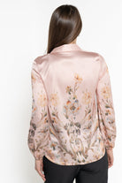 ميكا قميص بأكمام طويلة مورد بأزرار أمامية نسائي وردي فاتح