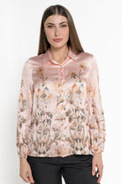 ميكا قميص بأكمام طويلة مورد بأزرار أمامية نسائي وردي فاتح