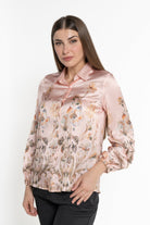 ميكا قميص بأكمام طويلة مورد بأزرار أمامية نسائي وردي فاتح