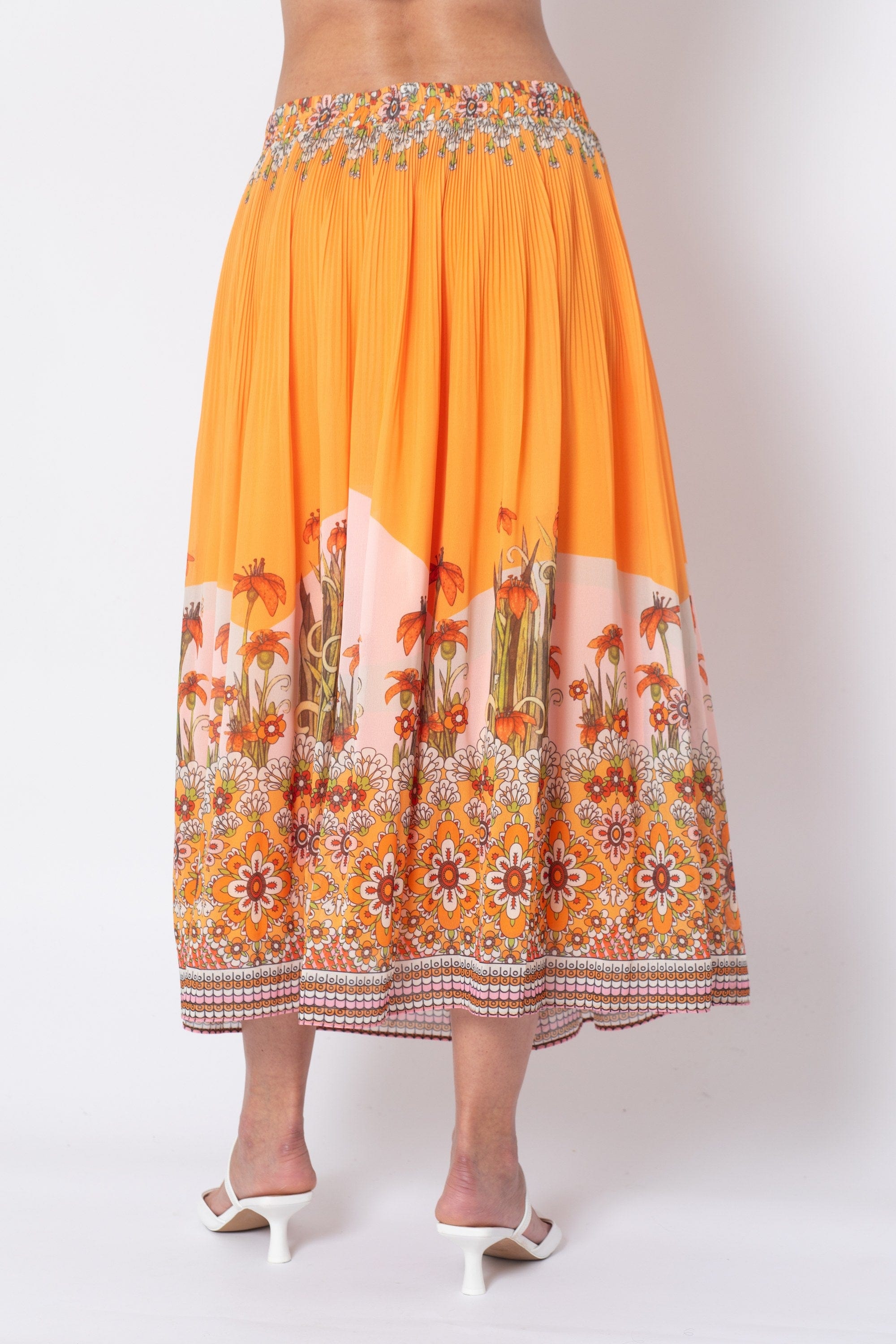 ميكا تنورة ميدي نسائية مطبوعة بزهور برتقالي