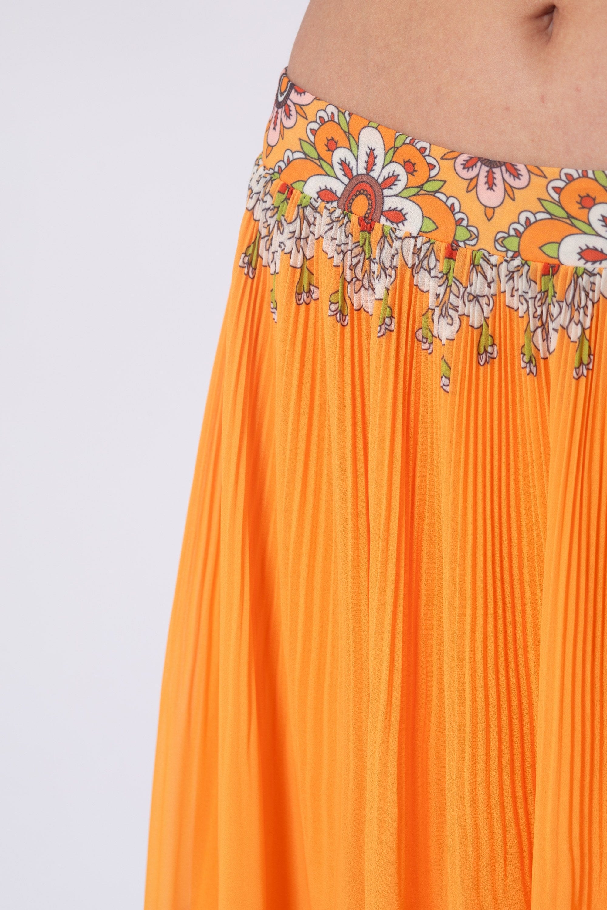 ميكا تنورة ميدي نسائية مطبوعة بزهور برتقالي