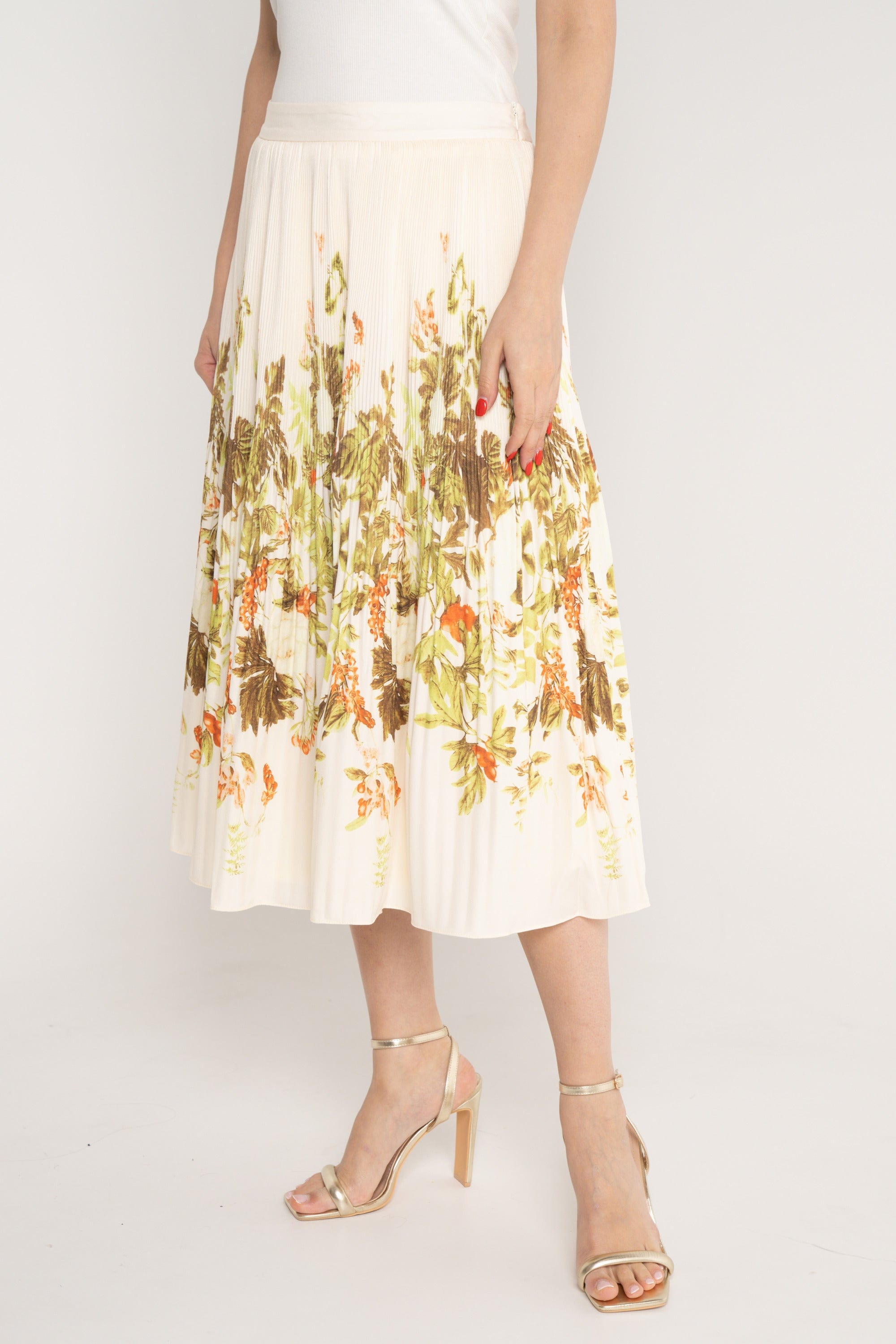 ميكا تنورة ميدي بليسيه منقوشة خصر مرتفع نسائي