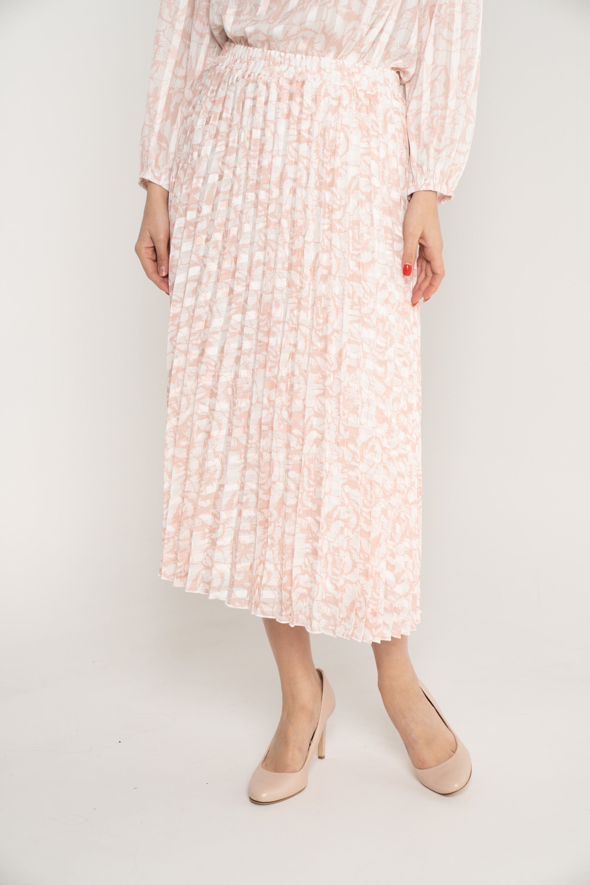 ميكا تنورة منقوشة خصر مرتفع بليسيه ميدي