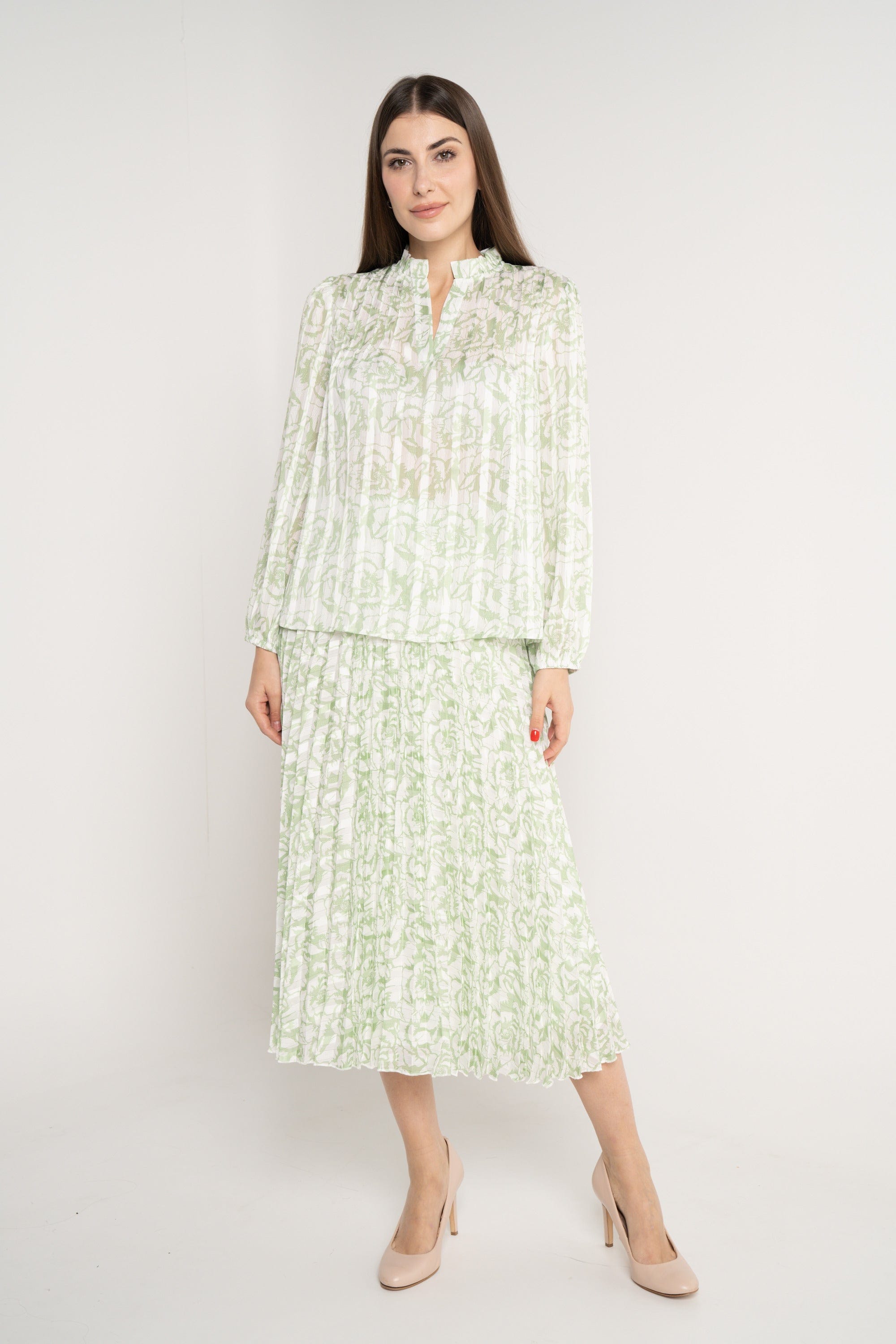 ميكا تنورة منقوشة خصر مرتفع بليسيه ميدي