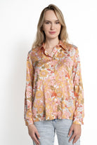 ميكا قميص بأكمام طويلة موردة بأزرار أمامية وياقة نسائي برتقالي