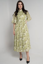 ميكا فستان ميدي بأكمام فراشة موردة نسائي