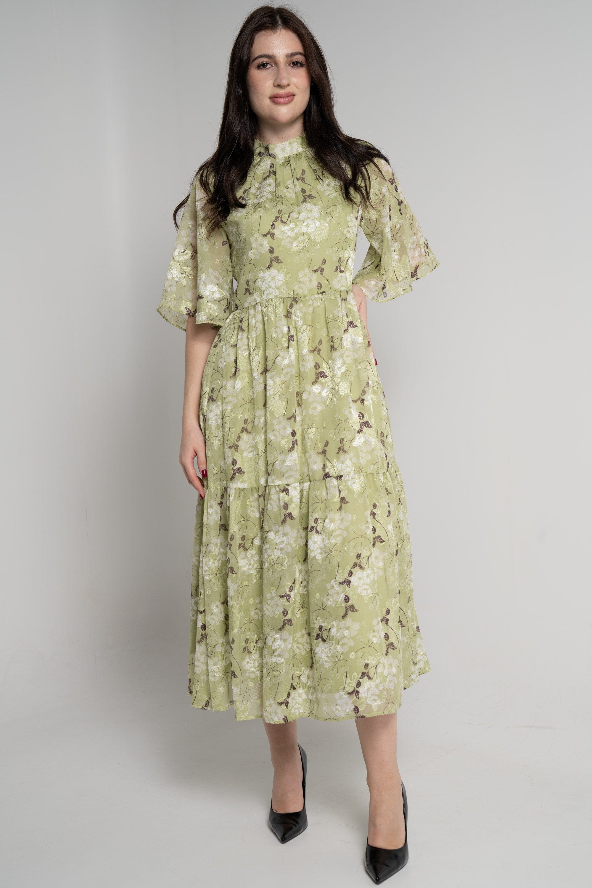 ميكا فستان ميدي بأكمام فراشة موردة نسائي