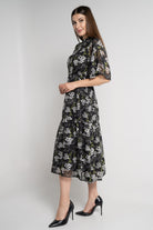 ميكا فستان ميدي بأكمام فراشة موردة نسائي