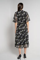 ميكا فستان ميدي بأكمام فراشة موردة نسائي