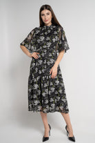 ميكا فستان ميدي بأكمام فراشة موردة نسائي