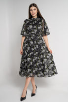 ميكا فستان ميدي بأكمام فراشة موردة نسائي