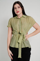 ميكا قميص بأكمام قصيرة برباط خصر