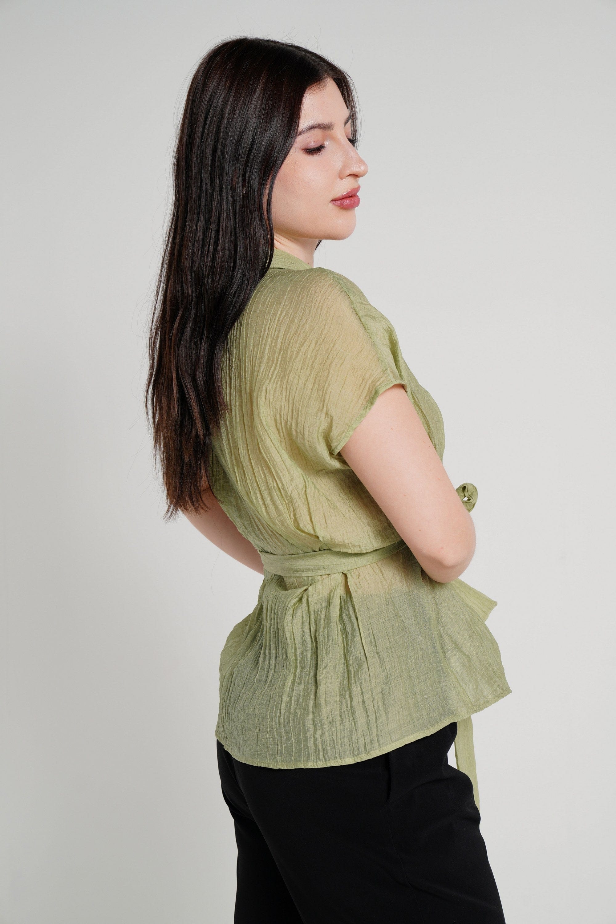 ميكا قميص بأكمام قصيرة برباط خصر