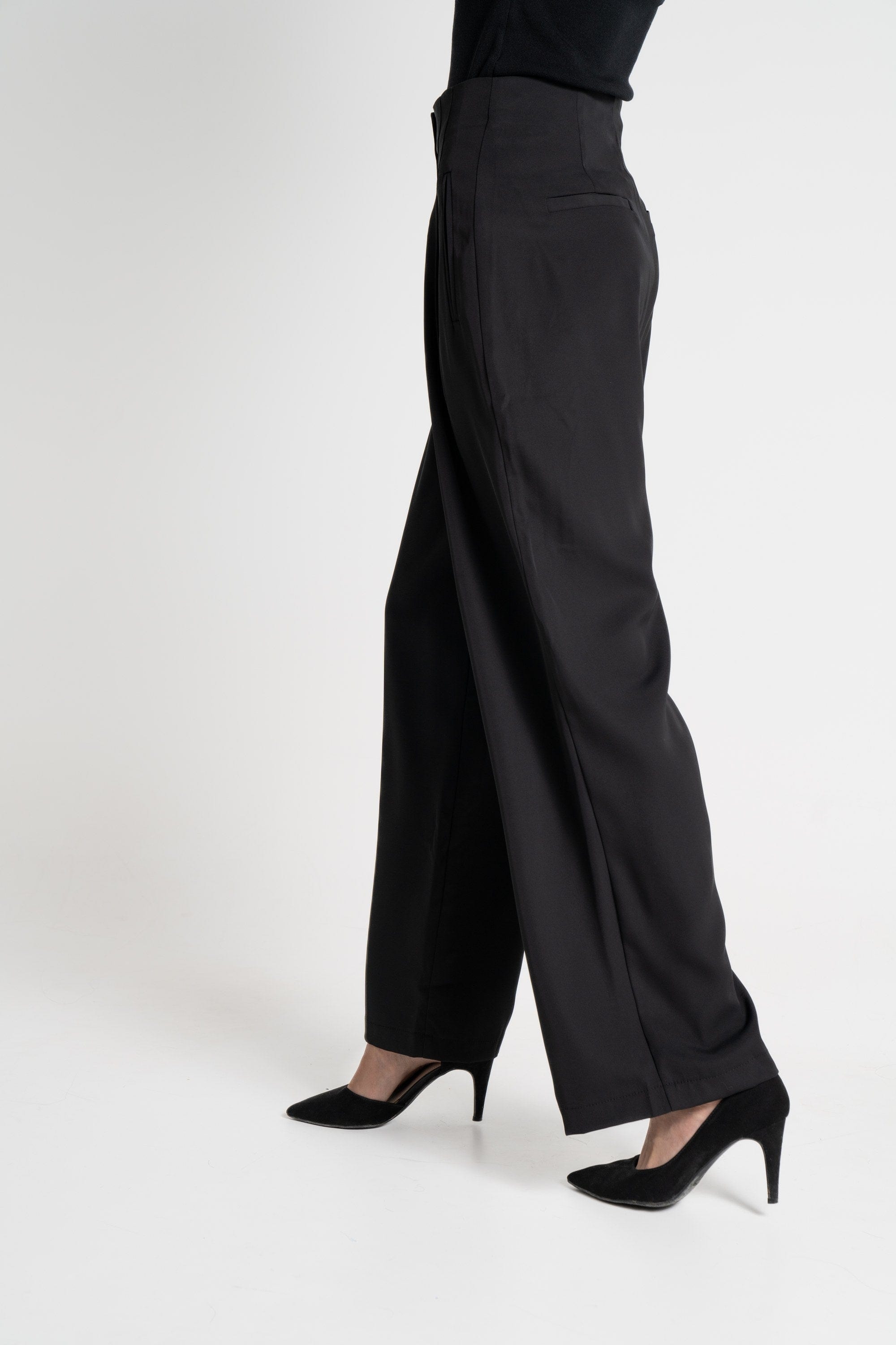 ميكا بنطلون طويل سادة بأزرار أمامية واسع نسائي