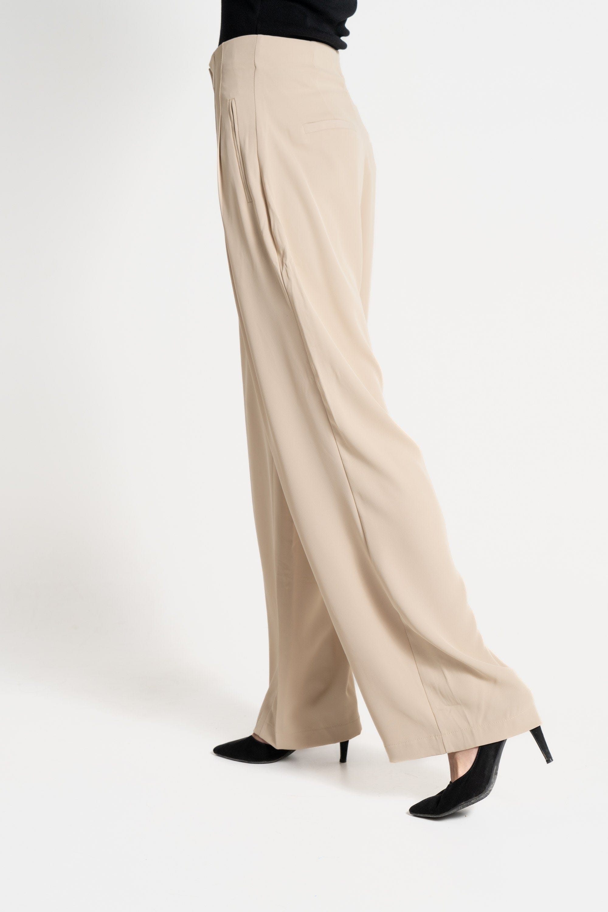 ميكا بنطلون طويل سادة بأزرار أمامية واسع نسائي