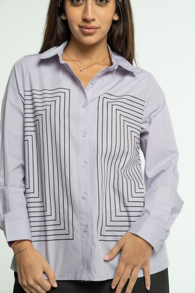 ميكا قميص بخطوط مربعة بأكمام طويلة