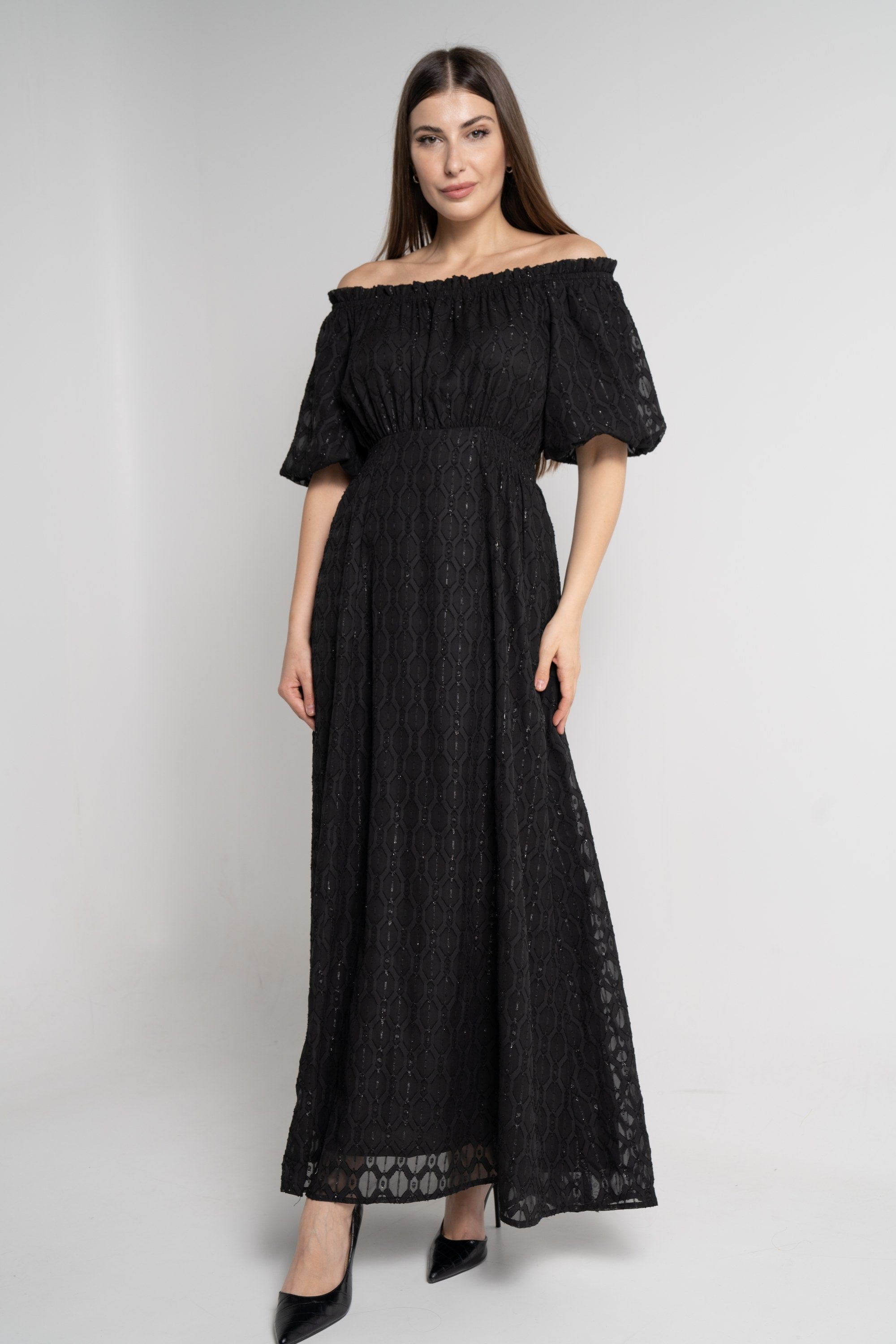 Shop Black Plain Maxi Off-Shoulder Dress - Casual A-Line