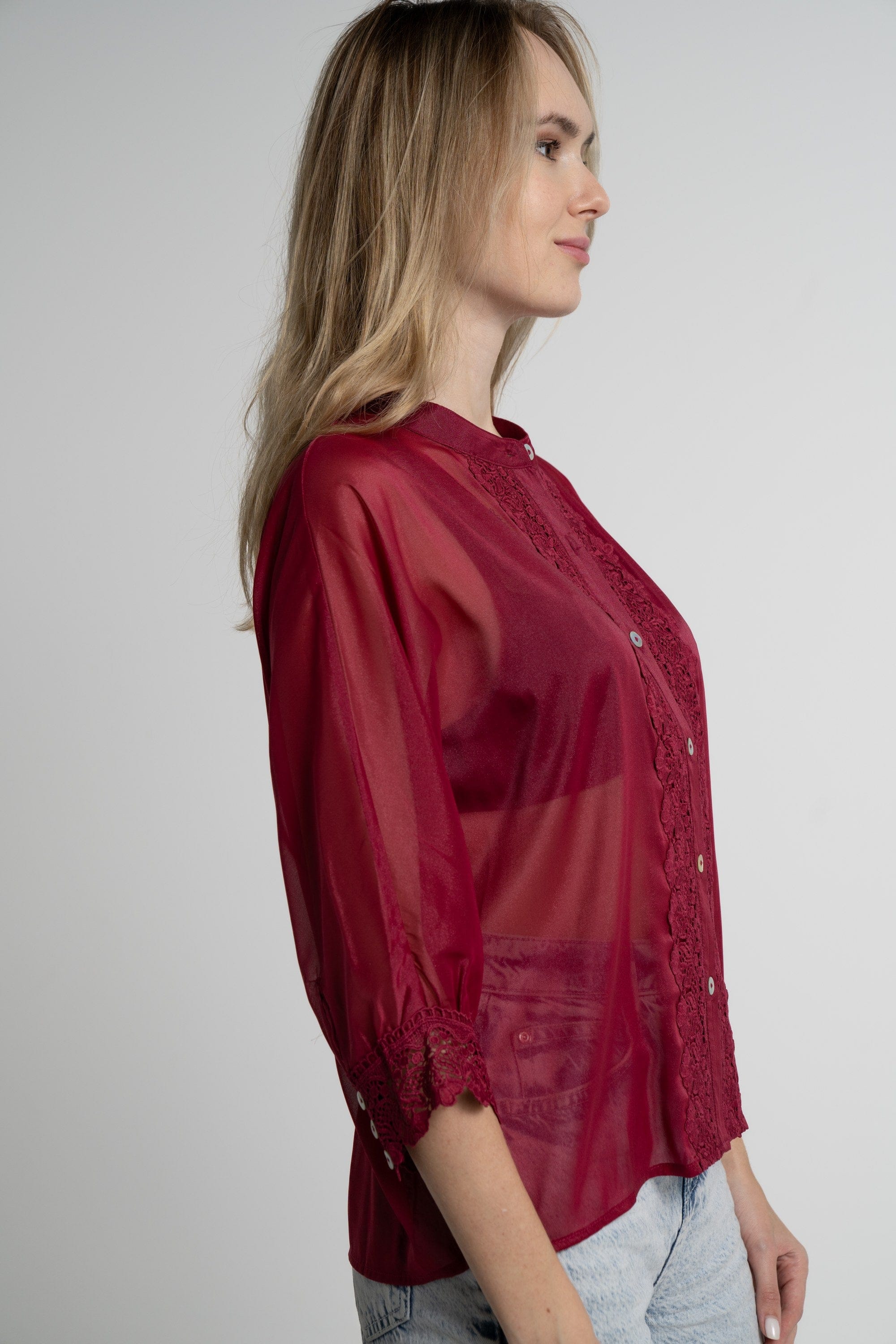 ميكا بلوزة مكشكشة أمامية 3/4 كم نسائي