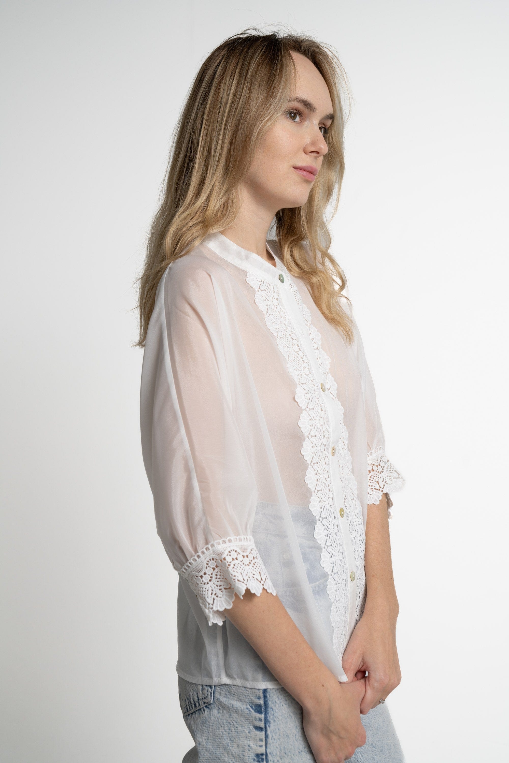 ميكا بلوزة مكشكشة أمامية 3/4 كم نسائي